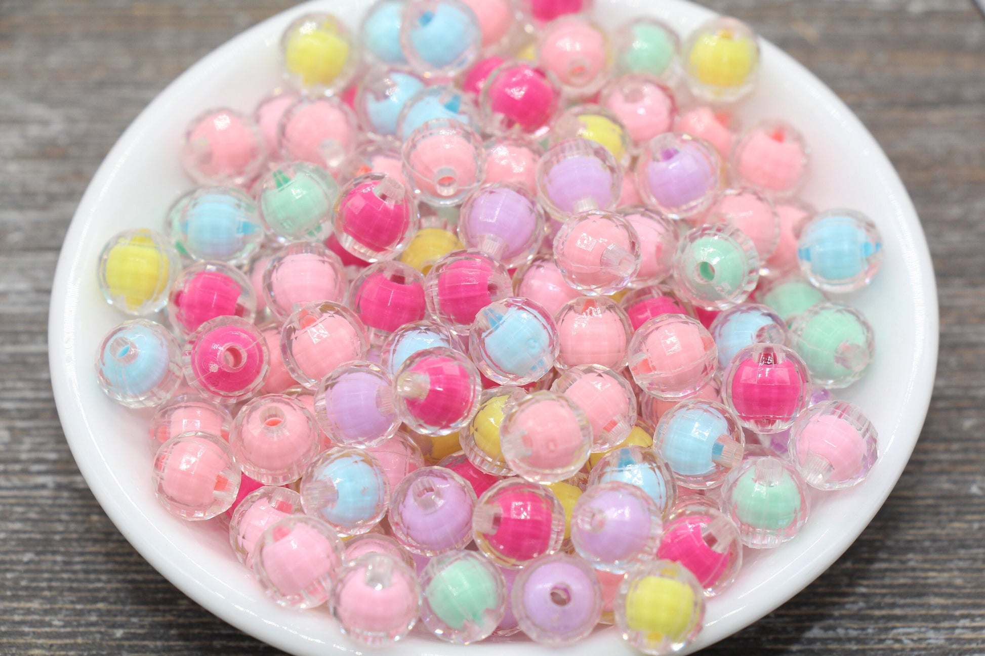10mm Multicolor Faceted Round Beads, Mix colors Acrylic Round Gumball Beads, Bubblegum Beads, Plastic Faceted Round Bead #1731
