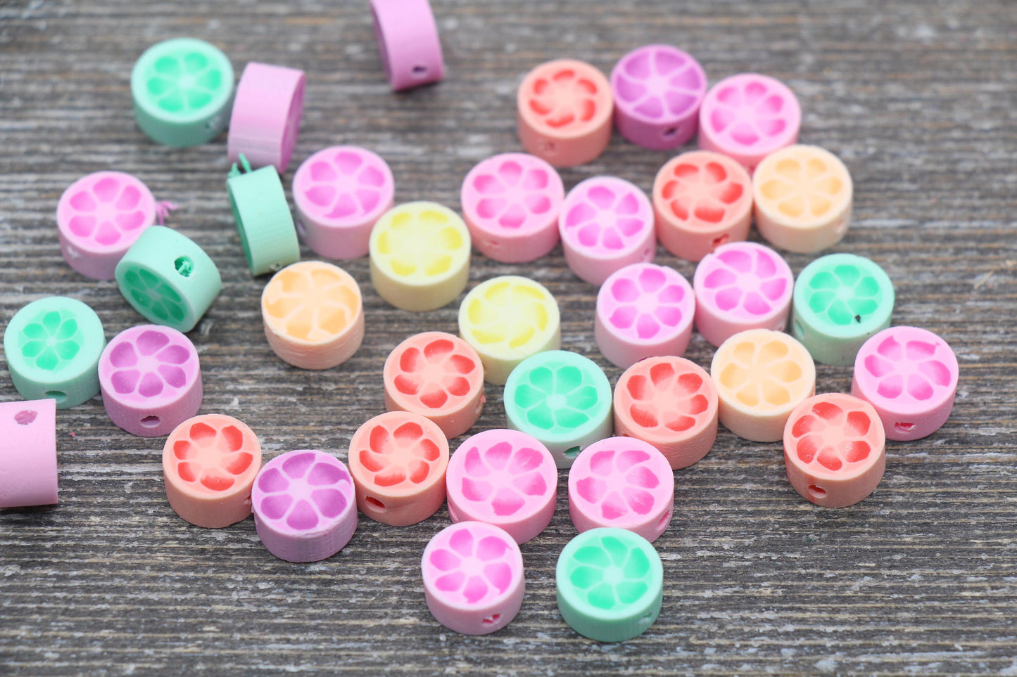 Multicolor Flower Polymer Clay Beads, Flower Cane Beads, Assorted Flower Beads, Mix Colors Flower Slice Beads #32