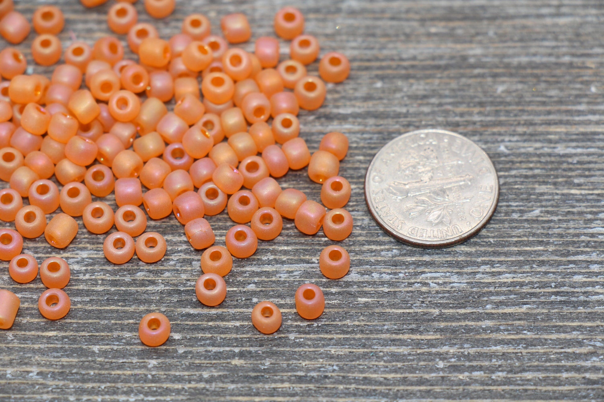 Matte Iridescent Glass Seed Beads, 4mm 6/0 Glass Round Seed Beads, Matte Orange AB Seed Beads, Rocailles Beads, Beading Supplies #1177