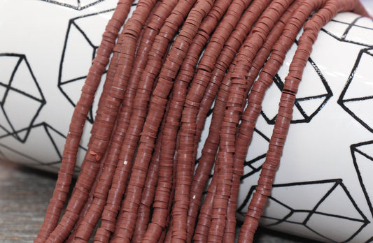 4mm Burnt Cinnamon Heishi Beads, Polymer Clay Disc Beads, African Disc Beads, Vinyl Heishi, 16 inch Strand #247