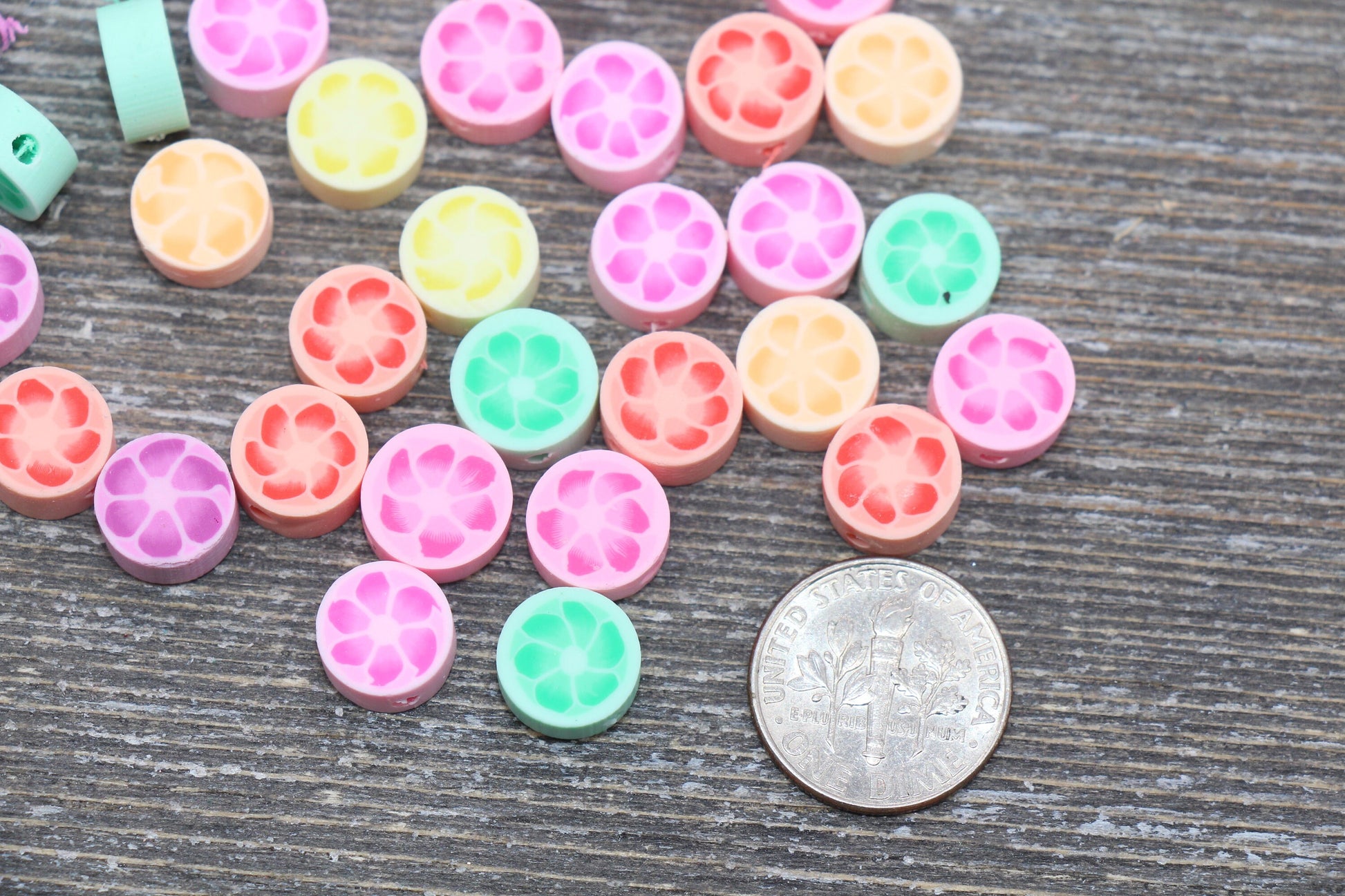 Multicolor Flower Polymer Clay Beads, Flower Cane Beads, Assorted Flower Beads, Mix Colors Flower Slice Beads #32