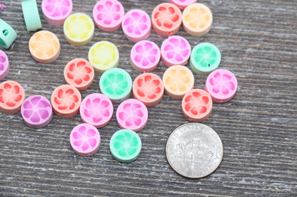 Multicolor Flower Polymer Clay Beads, Flower Cane Beads, Assorted Flower Beads, Mix Colors Flower Slice Beads #32