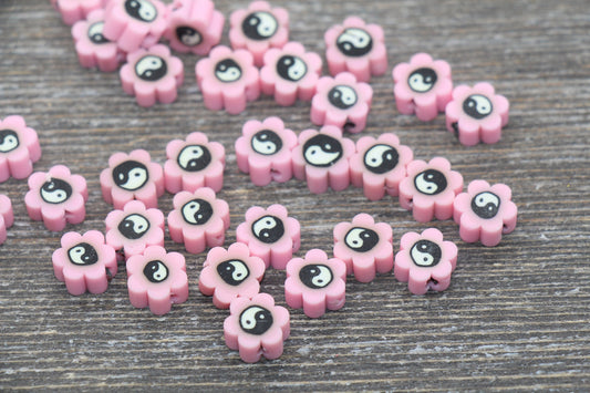 Yin Yang Polymer Clay Beads, Flower Shape Yin-Yang Beads, Yin-Yang Clay Beads, Round Clay Beads, Jewelry Beads, Beads for Bracelet #46