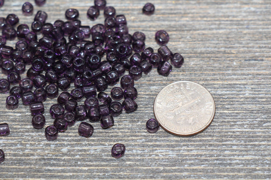 Transparent Glass Seed Beads, 4mm 6/0 Glass Round Seed Beads, Purple Trans Seed Beads, Rocailles Beads, Beading Supplies #1093