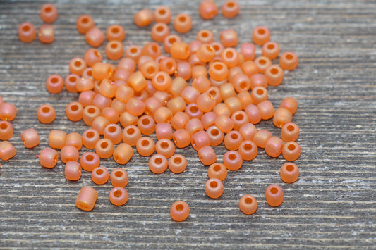 Matte Iridescent Glass Seed Beads, 4mm 6/0 Glass Round Seed Beads, Matte Orange AB Seed Beads, Rocailles Beads, Beading Supplies #1177
