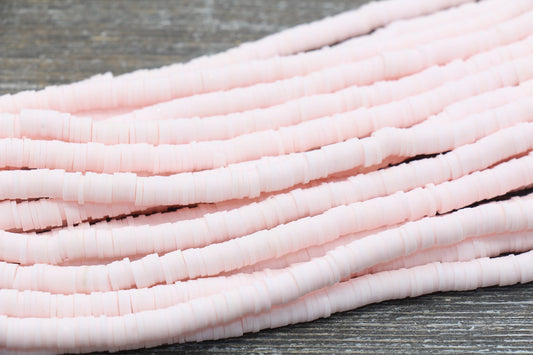 6mm Light Pink Heishi Beads, Polymer Clay Disc Beads, African Disc Beads, Vinyl Heishi, 16 inch Strand #345