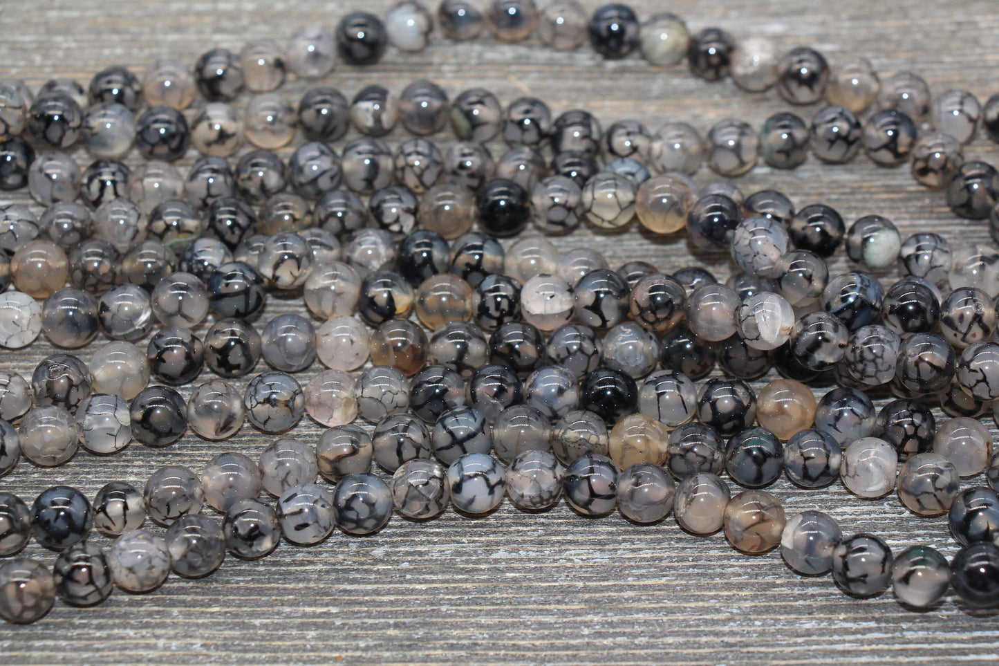 Black Dragon Vein Agate Beads, Dragon Vein Gemstone Smooth Round Beads, Agate Gemstone Beads, 4mm 6mm 8mm 10mm, Full Strand 15.5 inch, #95