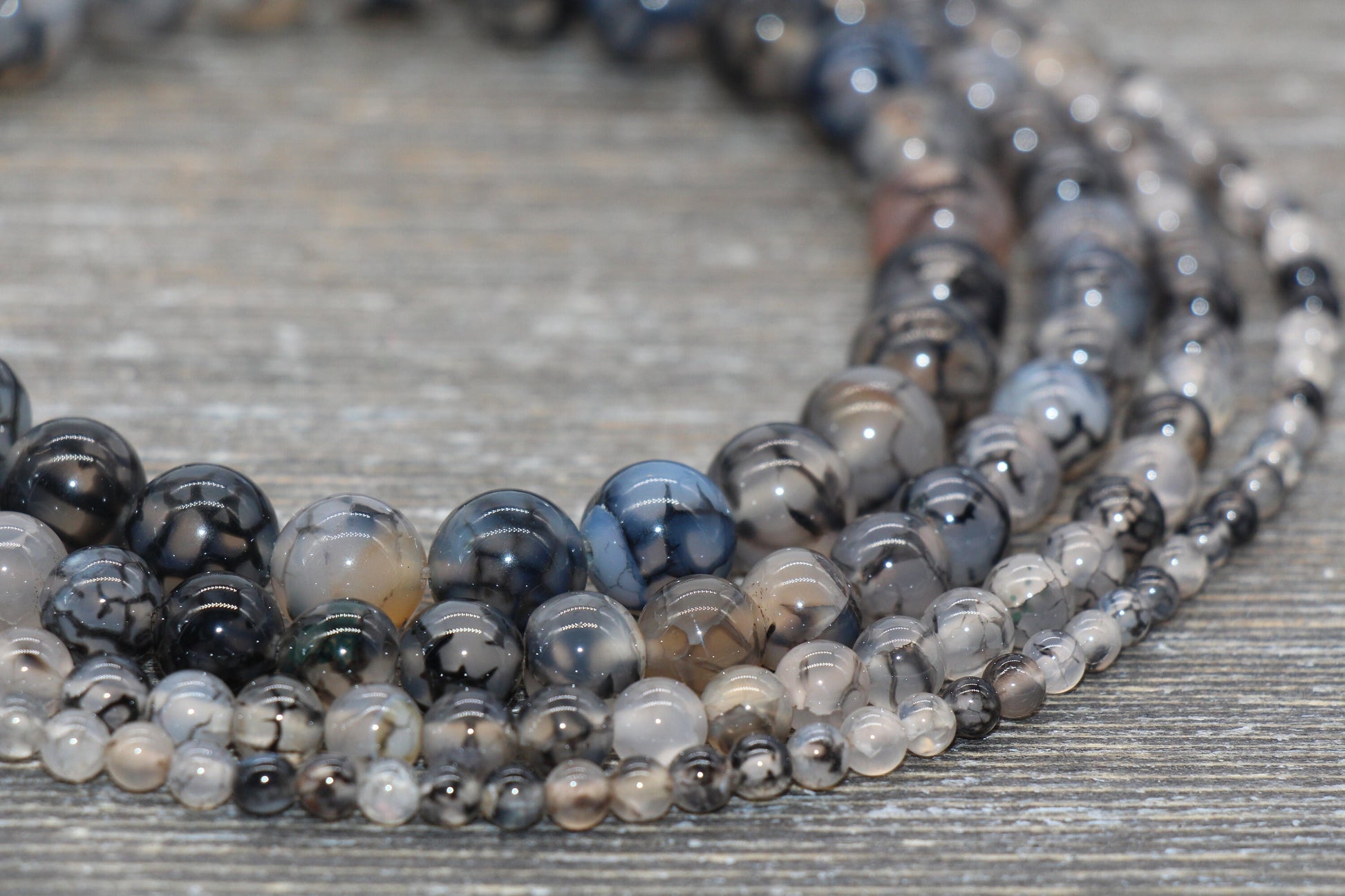 Black Dragon Vein Agate Beads, Dragon Vein Gemstone Smooth Round Beads, Agate Gemstone Beads, 4mm 6mm 8mm 10mm, Full Strand 15.5 inch, #95