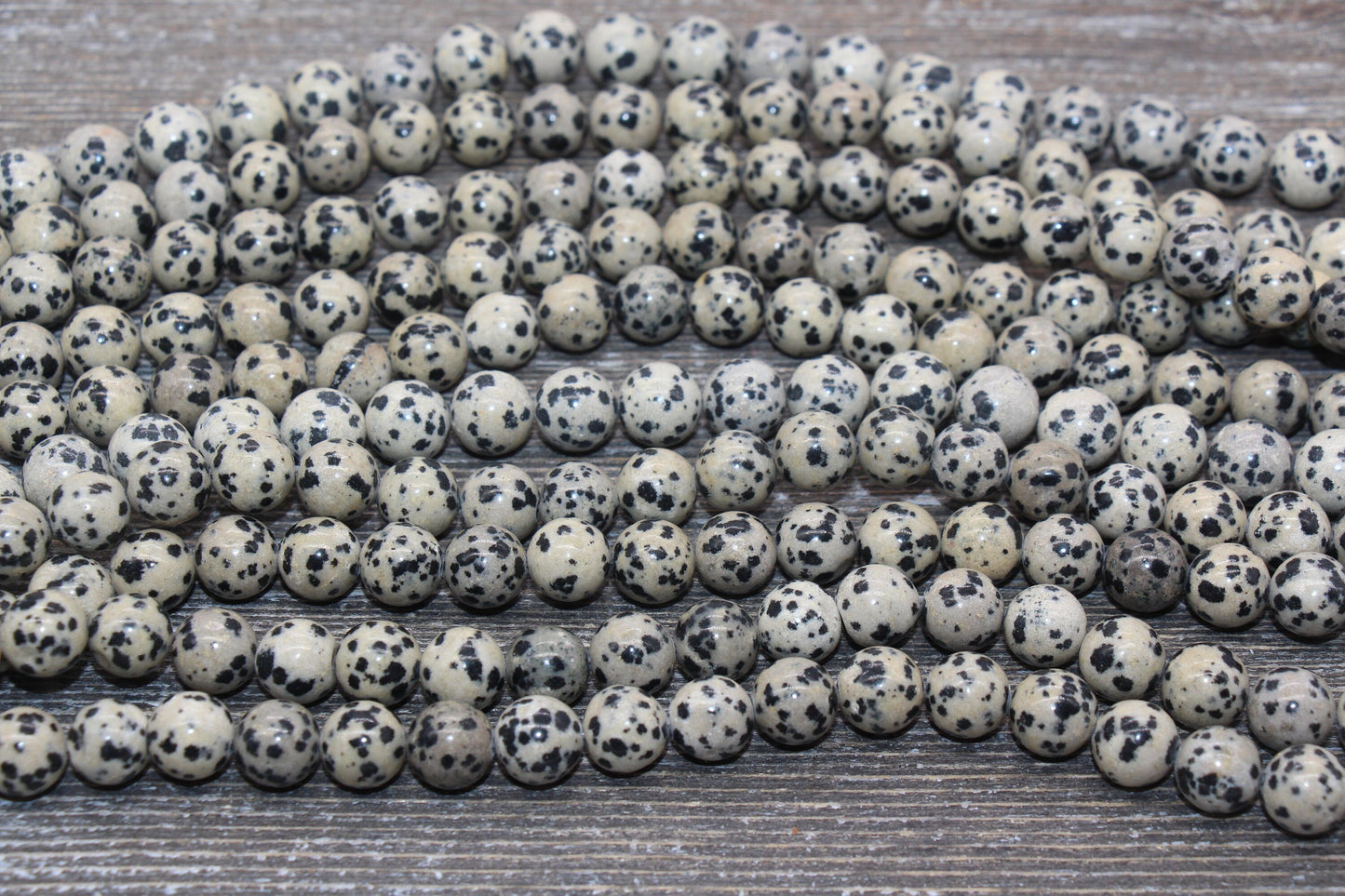 Dalmatian Jasper Beads, Black Spotted Dot Gemstone Smooth Round Beads, Size 6mm 8mm 10mm 12mm, Full Strand 15.5 inch, #108