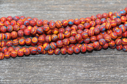 Malachite Beads, Peacock Beads, Smooth Gemstone Round Beads, Mixed Colors Red Blue and Yellow Beads, Sizes 6mm 8mm 10mm 12mm #105