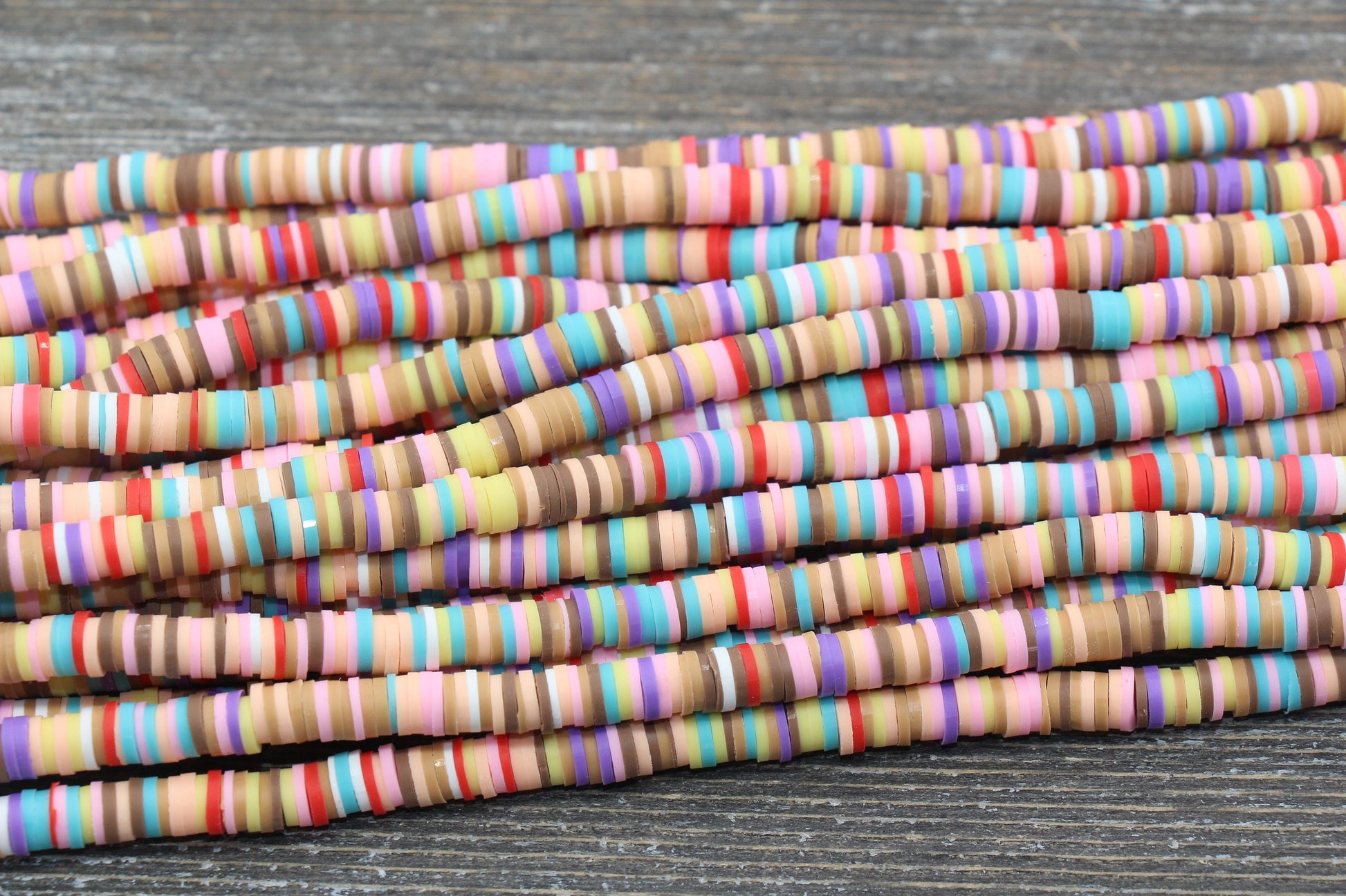 6mm Multicolored Heishi Beads, Polymer Clay Disc Beads, African Disc Beads, Wholesale Vinyl Heishi, 16 inch Strand #120