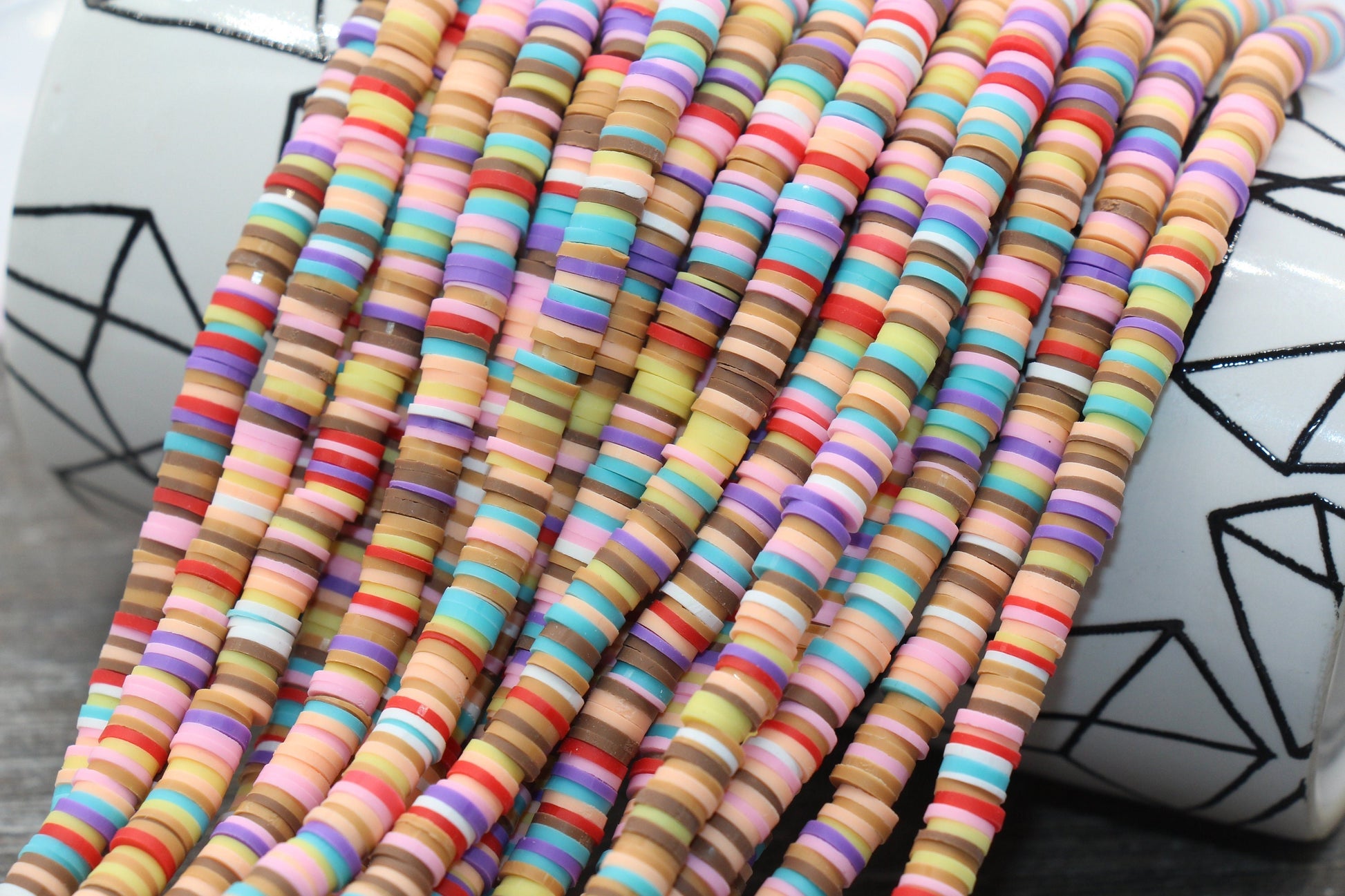 6mm Multicolored Heishi Beads, Polymer Clay Disc Beads, African Disc Beads, Wholesale Vinyl Heishi, 16 inch Strand #120