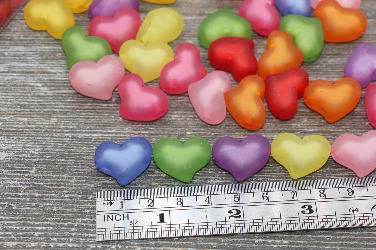 Matte Multicolored Heart Beads, Frosted Large Heart Beads, Plastic Colorful Heart Beads #1750