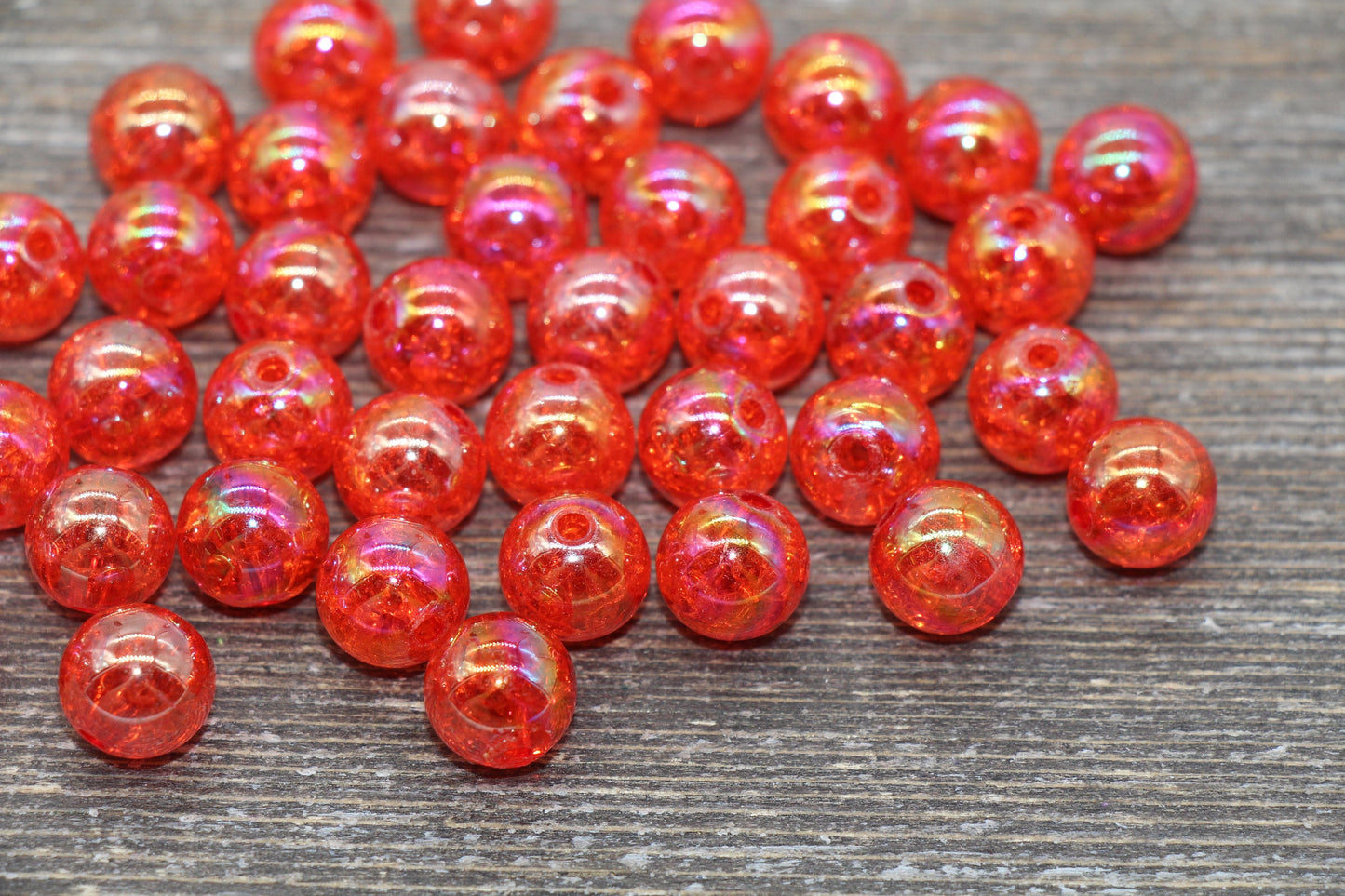 10mm Red AB Gumball Beads, Iridescent Acrylic Crackle Loose Beads, Bubblegum Beads, Chunky Beads, Smooth Round Plastic Beads #339