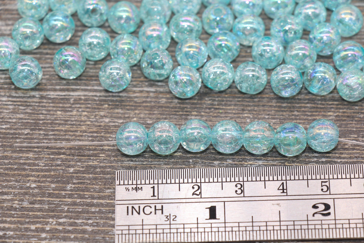 8mm Baby Blue AB Gumball Beads, Iridescent Acrylic Crackle Loose Beads, Blue Bubblegum Beads, Chunky Beads, Smooth Round Plastic Beads #1756