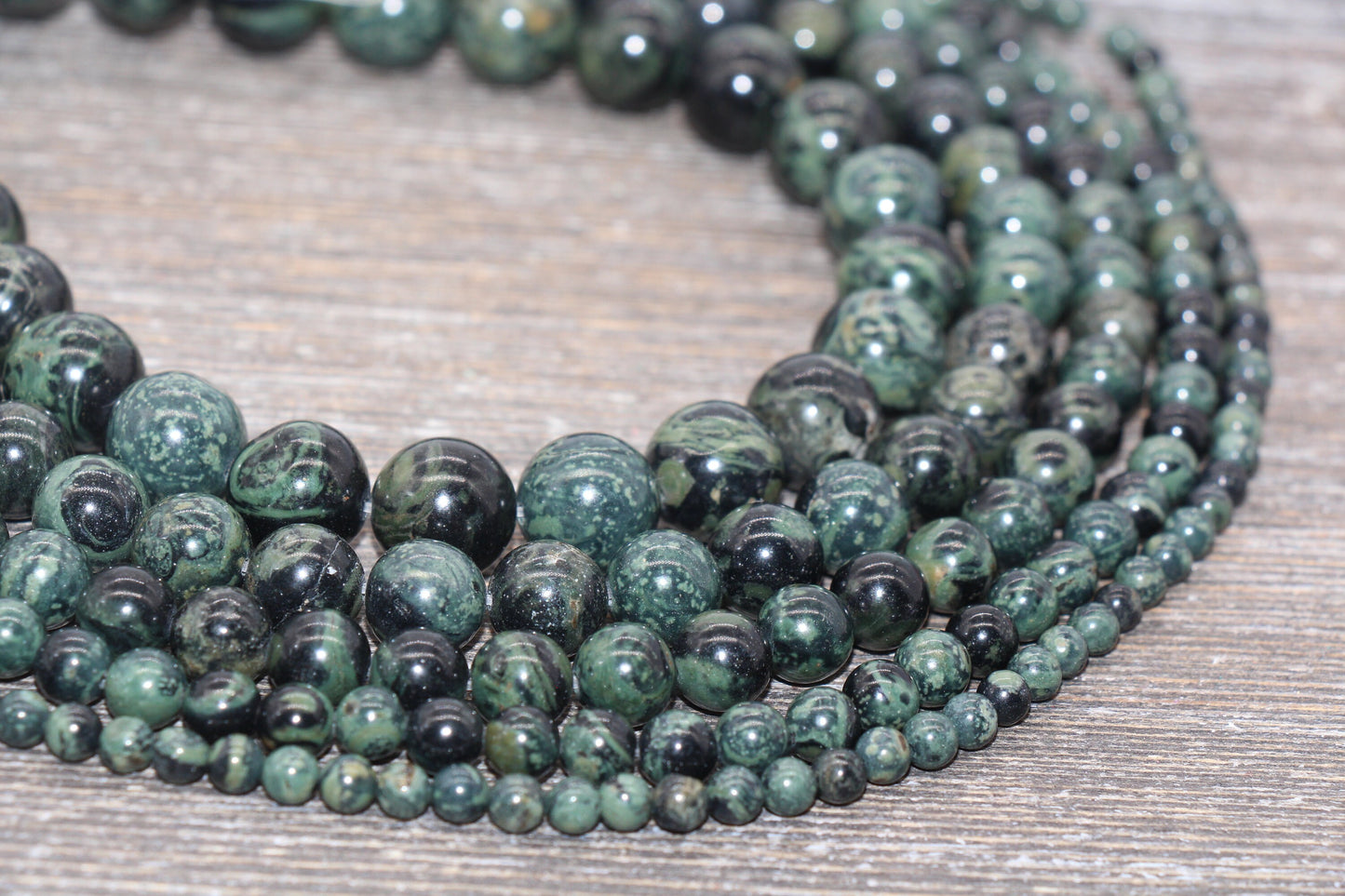 Kambaba Jasper Beads, Green Round Gemstone Loose Beads, Jewelry Making Bracelet Beads, Size 4mm 6mm 8mm 10mm 12mm, 15.5'' Strand, #220