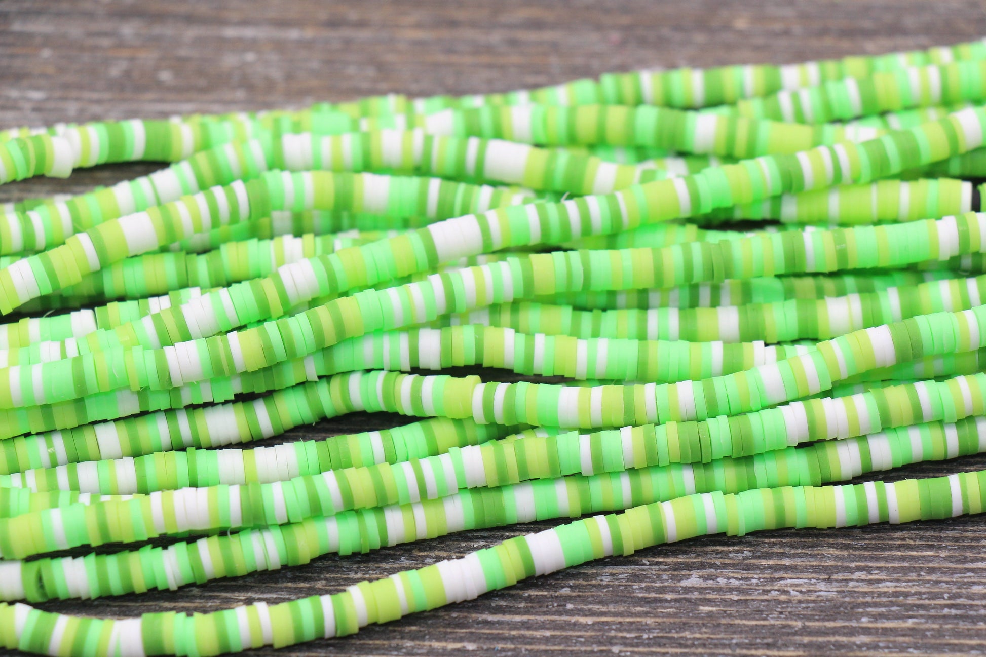 4mm Multicolor Green Heishi Beads, Multicolored Polymer Clay Disc Beads, Rainbow African Disc Beads, Vinyl Heishi, 16 inch Strand #189