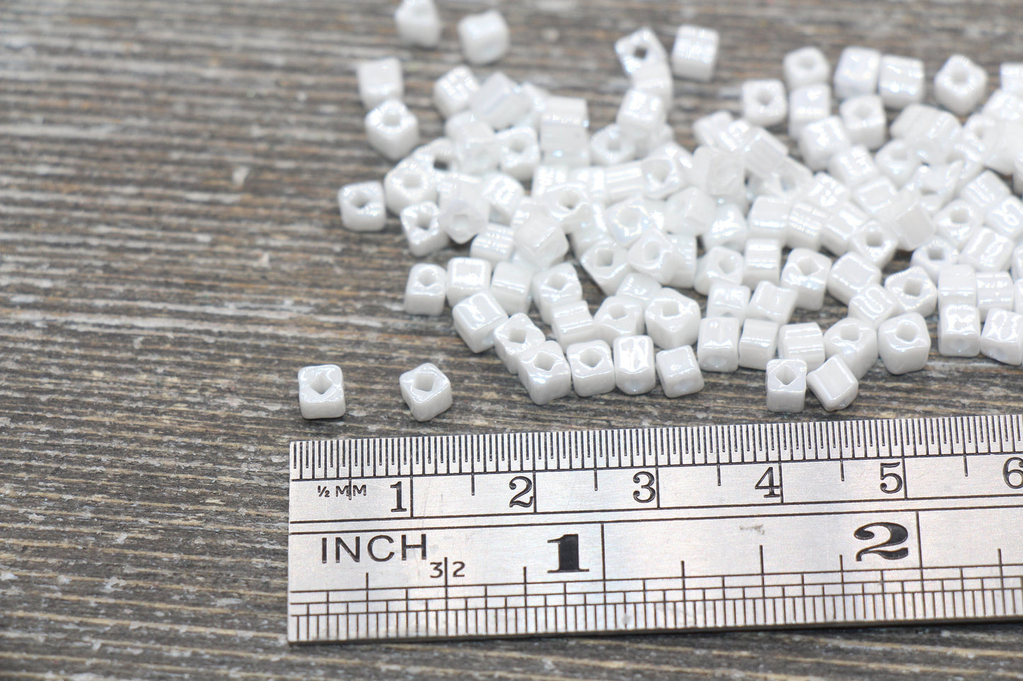Square Glass Seed Beads, 4mm Cube Glass Beads, White Square Seed Beads, Opaque Beads, Beading Supplies #1238