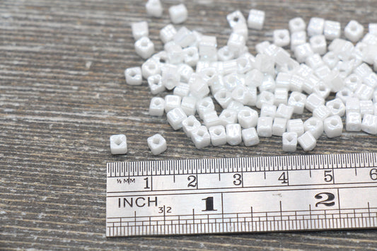 Square Glass Seed Beads, 4mm Cube Glass Beads, White Square Seed Beads, Opaque Beads, Beading Supplies #1238
