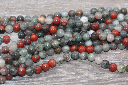 African Blood Stone Beads, Blood Stone Gemstones Round Beads, Jewelry Making Size 4mm 6mm 8mm 10mm, Full Strand 15.5 inch #37