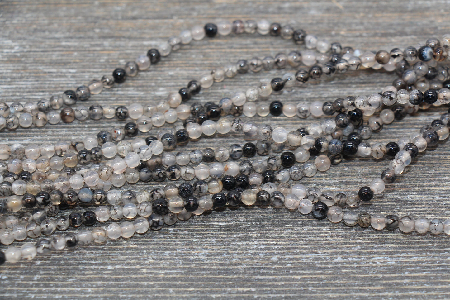 Black Dragon Vein Agate Beads, Dragon Vein Gemstone Smooth Round Beads, Agate Gemstone Beads, 4mm 6mm 8mm 10mm, Full Strand 15.5 inch, #95