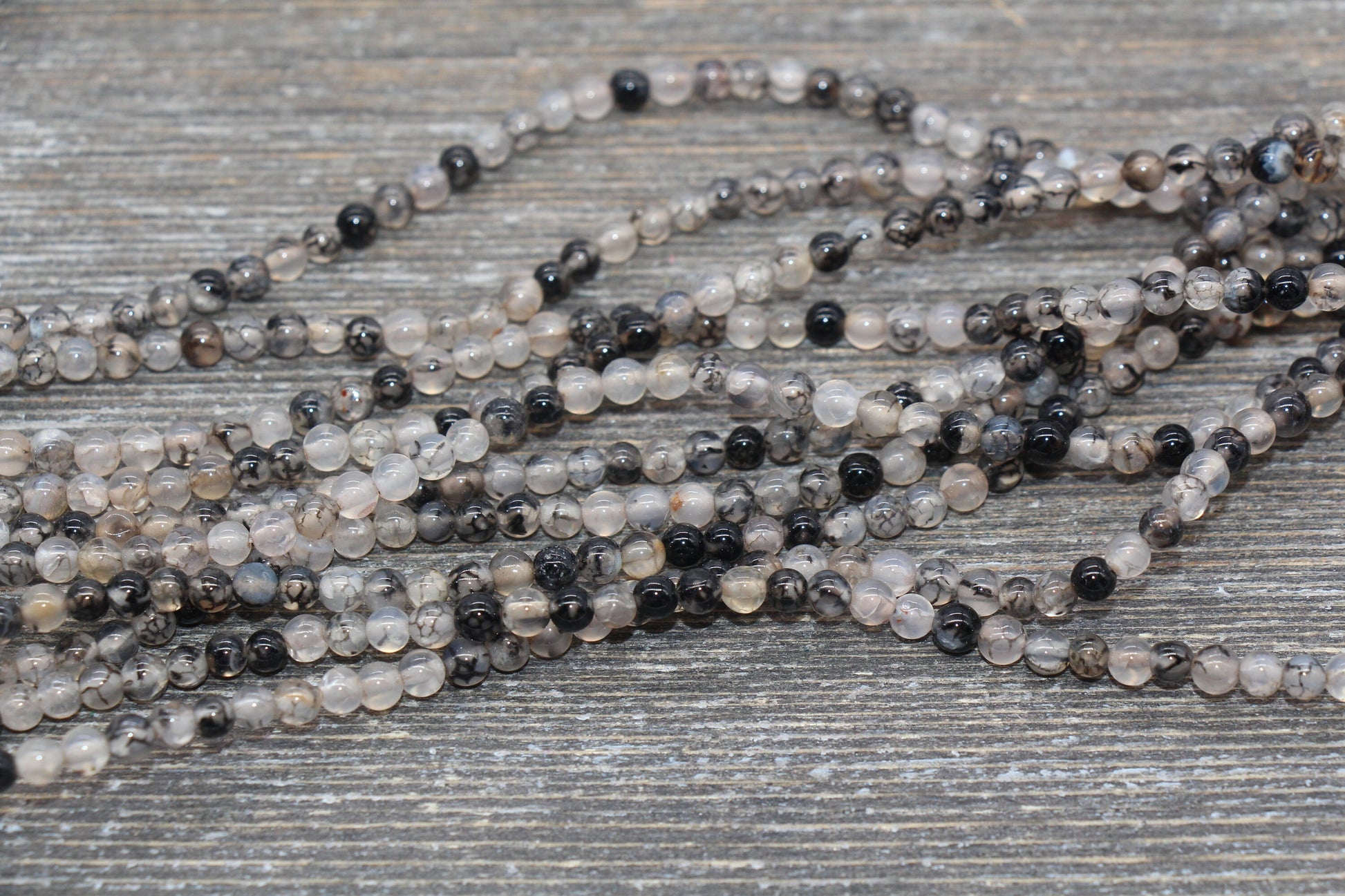 Black Dragon Vein Agate Beads, Dragon Vein Gemstone Smooth Round Beads, Agate Gemstone Beads, 4mm 6mm 8mm 10mm, Full Strand 15.5 inch, #95