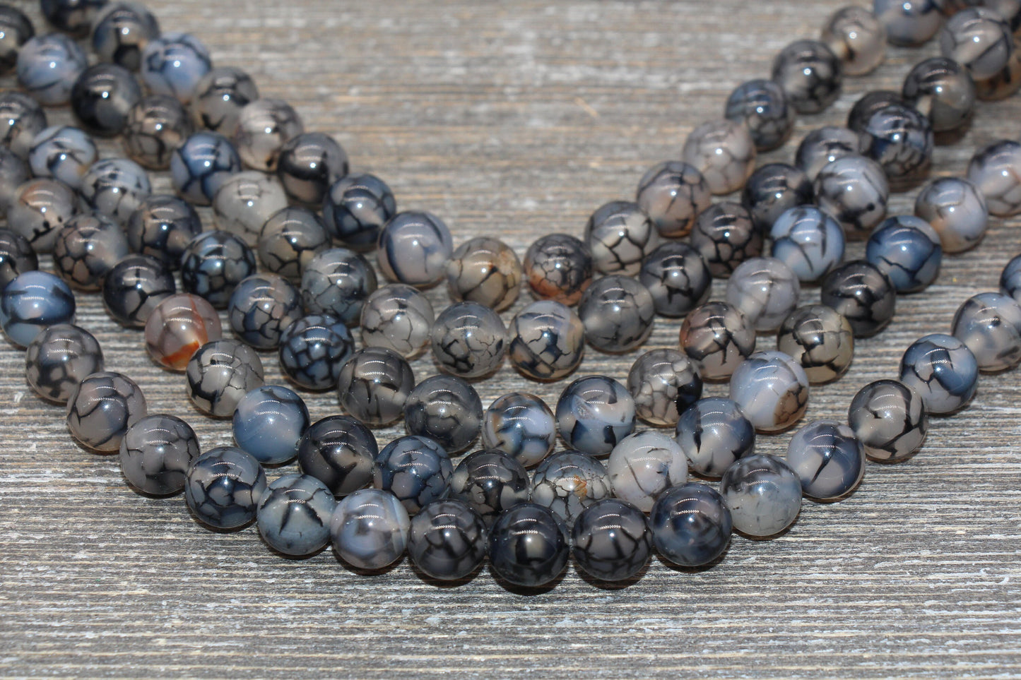 Black Dragon Vein Agate Beads, Dragon Vein Gemstone Smooth Round Beads, Agate Gemstone Beads, 4mm 6mm 8mm 10mm, Full Strand 15.5 inch, #95