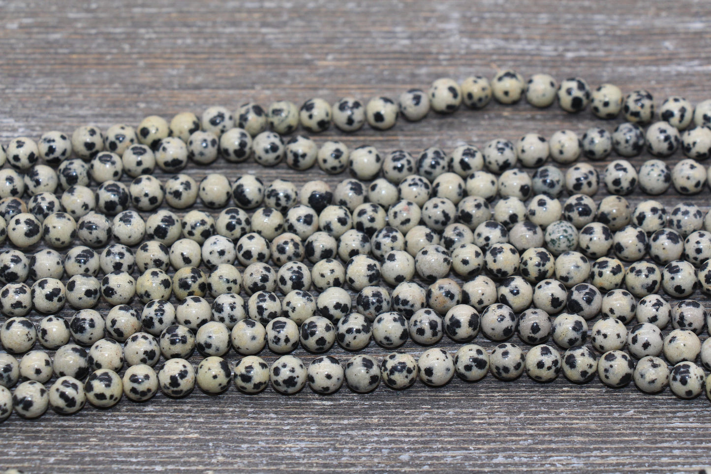 Dalmatian Jasper Beads, Black Spotted Dot Gemstone Smooth Round Beads, Size 6mm 8mm 10mm 12mm, Full Strand 15.5 inch, #108