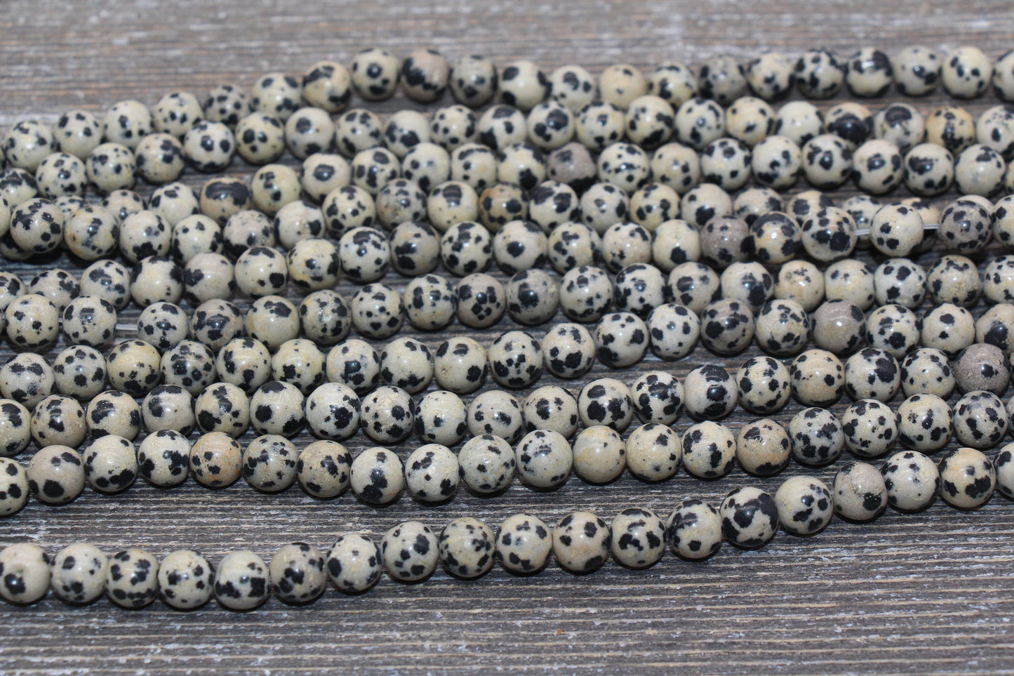 Dalmatian Jasper Beads, Black Spotted Dot Gemstone Smooth Round Beads, Size 6mm 8mm 10mm 12mm, Full Strand 15.5 inch, #108
