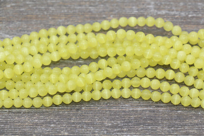 Yellow Cat Eye Beads, Yellow Round Beads, Smooth Round Beads, Jewelry Making Bracelet Beads, Size 4mm 6mm 8mm 10mm 12mm, 15.5'' Strand #223