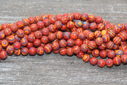 Malachite Beads, Peacock Beads, Smooth Gemstone Round Beads, Mixed Colors Red Blue and Yellow Beads, Sizes 6mm 8mm 10mm 12mm #105