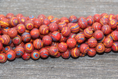 Malachite Beads, Peacock Beads, Smooth Gemstone Round Beads, Mixed Colors Red Blue and Yellow Beads, Sizes 6mm 8mm 10mm 12mm #105