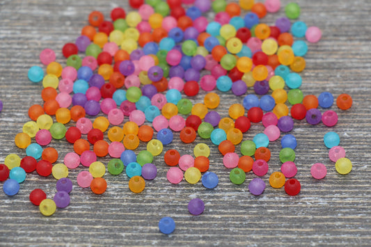 4mm Matte Multicolor Round Beads, Acrylic Gumball Beads, Frosted Multicolor Round Spacer Beads, Bubblegum Beads, Plastic Round Bead #1783