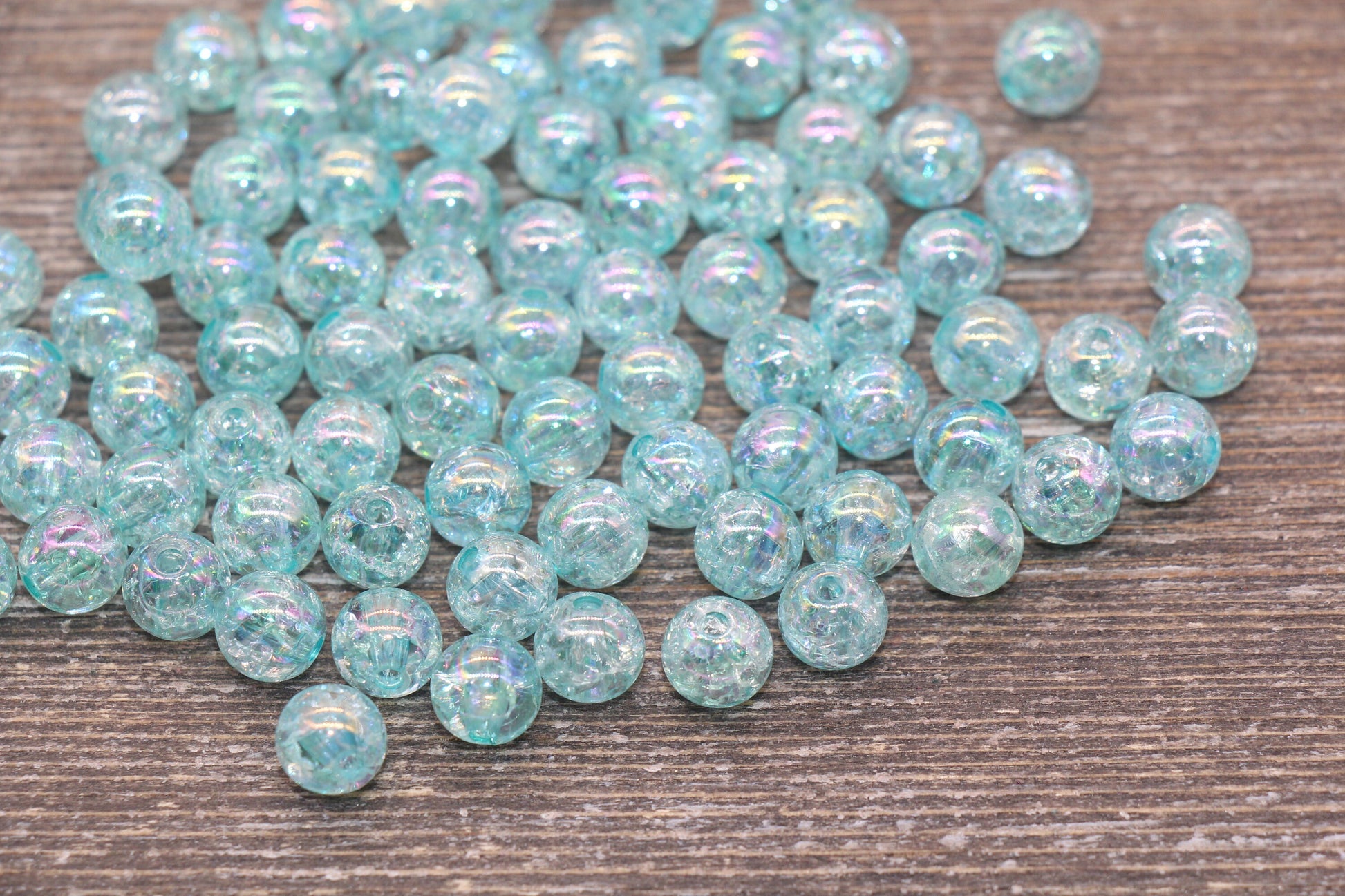 8mm Baby Blue AB Gumball Beads, Iridescent Acrylic Crackle Loose Beads, Blue Bubblegum Beads, Chunky Beads, Smooth Round Plastic Beads #1756