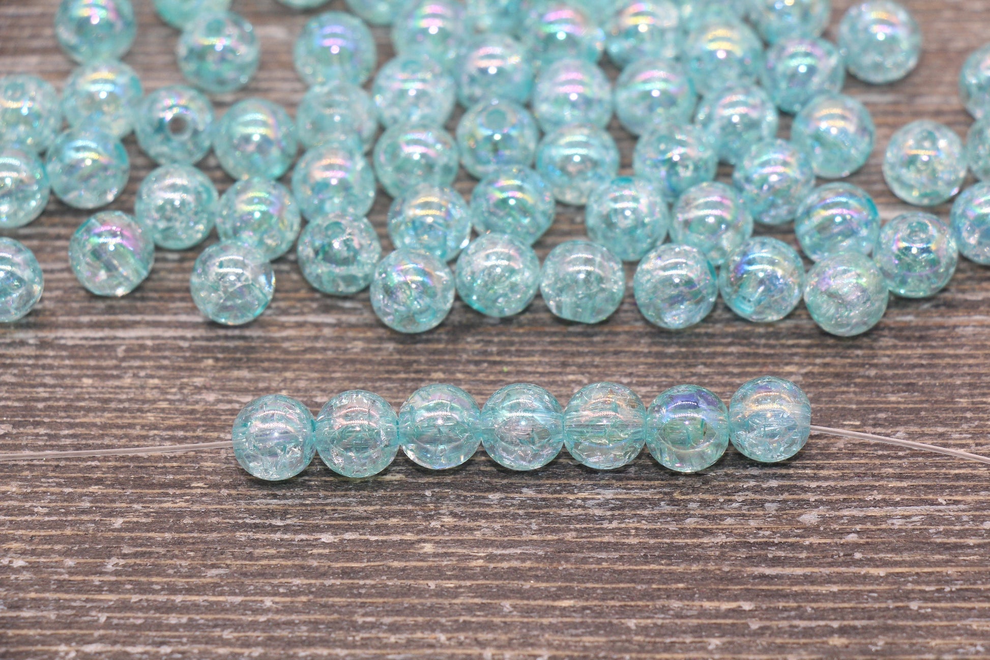 8mm Baby Blue AB Gumball Beads, Iridescent Acrylic Crackle Loose Beads, Blue Bubblegum Beads, Chunky Beads, Smooth Round Plastic Beads #1756