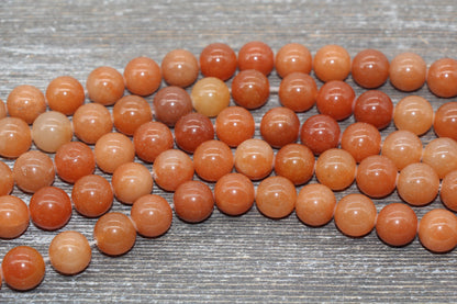 Red Aventurine Beads, Aventurine Gemstone Smooth Round Beads, Jewelry Making Bracelet Beads, Size 4mm 6mm 8mm 10mm 12mm, 15.5" Strand #218