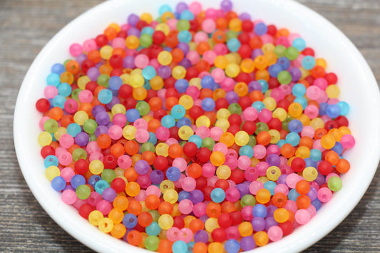 4mm Matte Multicolor Round Beads, Acrylic Gumball Beads, Frosted Multicolor Round Spacer Beads, Bubblegum Beads, Plastic Round Bead #1783
