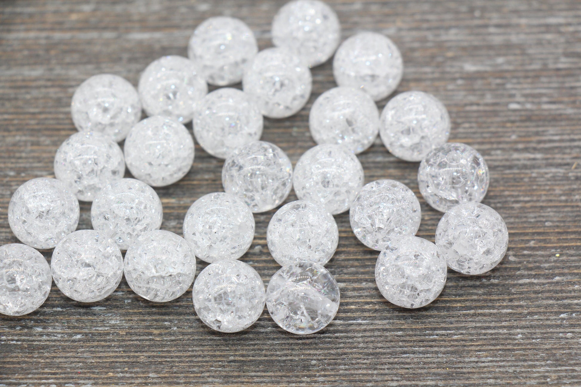 12mm Clear Crackle Gumball Beads, Acrylic Crackle Loose Beads, Bubblegum Beads, Chunky Beads, Smooth Round Plastic Beads #1826