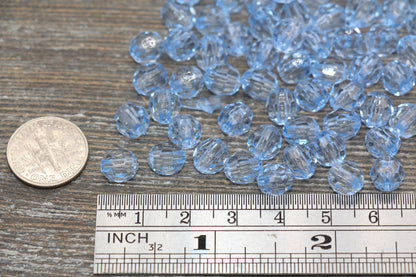 8mm Blue Transparent Faceted Beads, Hexagon Faceted Acrylic Loose Beads, Bubblegum Beads, Chunky Beads, Crystal Look Beads #1849