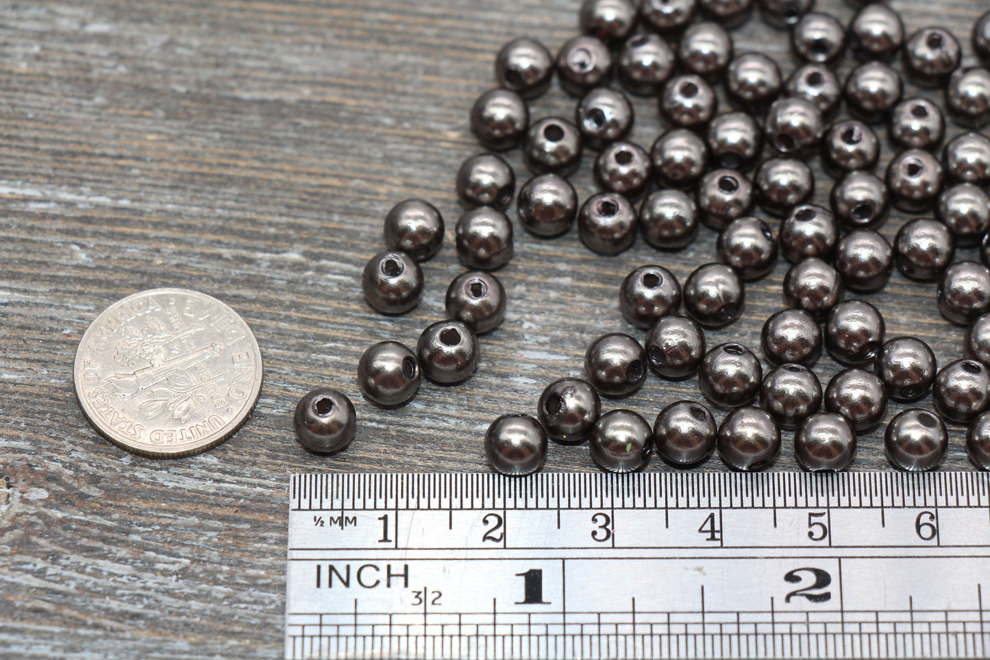 6mm Gunmetal Faux Pearl Beads, Faux Pearl Gumball Beads, Imitation Pearl Beads, Chunky Beads, Smooth Plastic Round Beads #1875