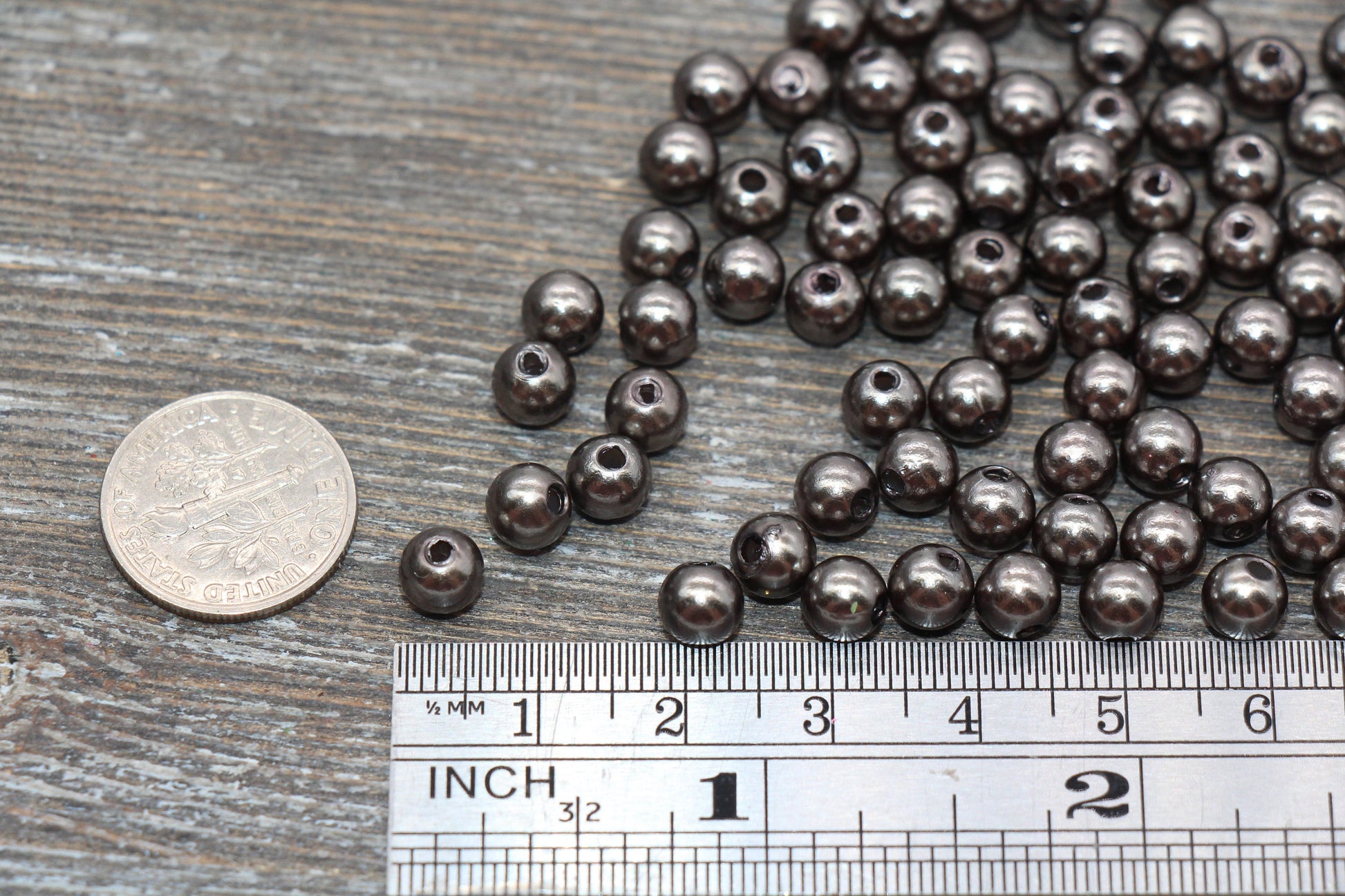 6mm Gunmetal Faux Pearl Beads, Faux Pearl Gumball Beads, Imitation Pearl Beads, Chunky Beads, Smooth Plastic Round Beads #1875
