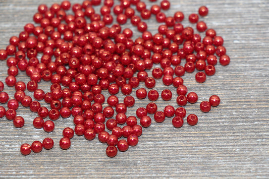 4mm Burgundy Faux Pearl Beads, Faux Pearl Gumball Beads, Imitation Pearl Beads, Chunky Beads, Smooth Plastic Round Beads #1882