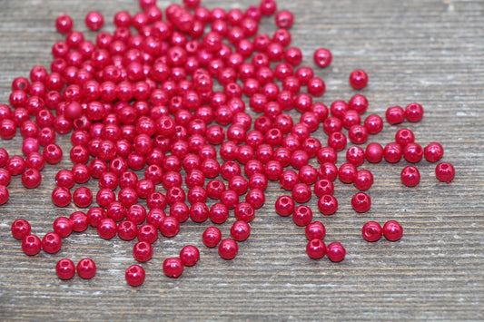 4mm Fuchsia Pink Faux Pearl Beads, Pink Faux Pearl Gumball Beads, Imitation Pearl Beads, Chunky Beads, Smooth Plastic Round Beads #1884
