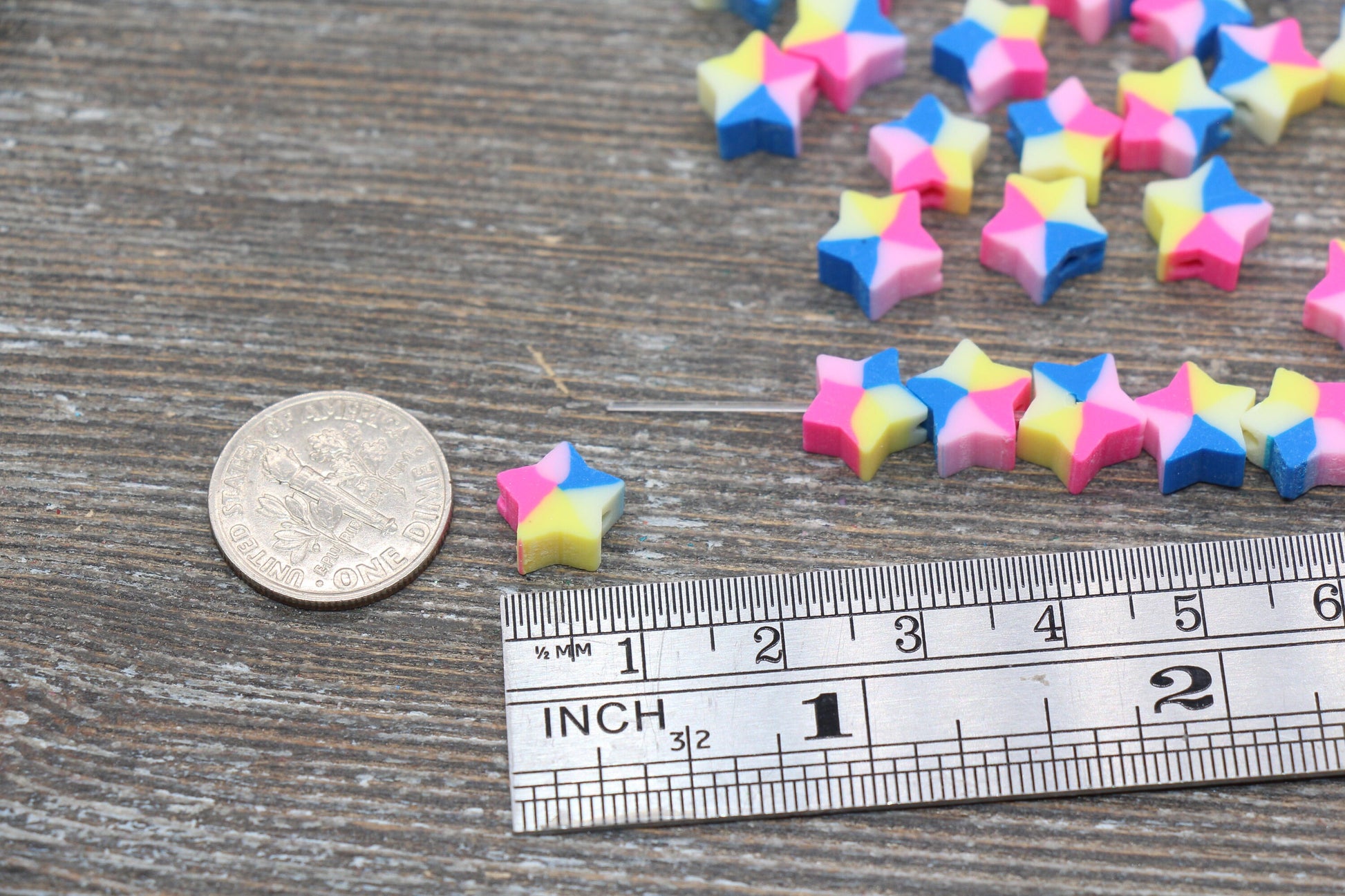 Star Polymer Clay Beads, Multicolored Star Fimo Cane Beads, Assorted Star Shape Beads, Rainbow Star Slice Beads #26