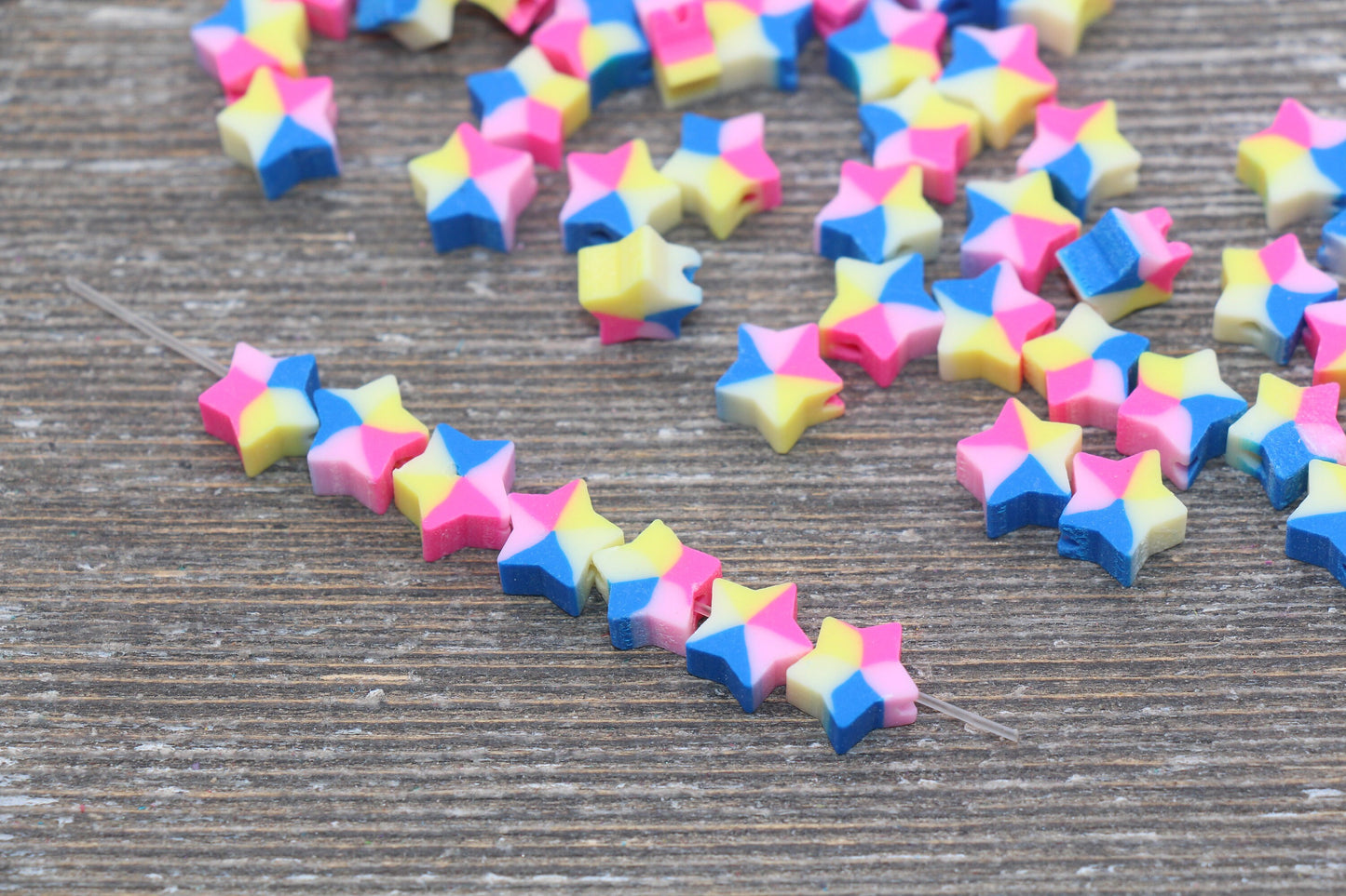 Star Polymer Clay Beads, Multicolored Star Fimo Cane Beads, Assorted Star Shape Beads, Rainbow Star Slice Beads #26
