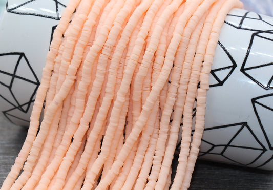 4mm Pale Peach Heishi Beads, Polymer Clay Disc Beads, African Disc Beads, Vinyl Heishi, 16 inch Strand #253
