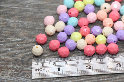 10mm Multicolor Faceted Gumball Beads, Mix Color Round Acrylic Loose Beads, Chunky Beads, Faceted Plastic Beads, Bubblegum Beads #575