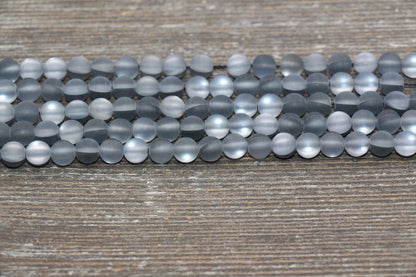 Frosted Synthetic Moonstone, Matte Mystic Aura Quartz Beads, Dark Gray Moonstone Beads, Sizes 6mm 8mm 10mm, Full Strand #238