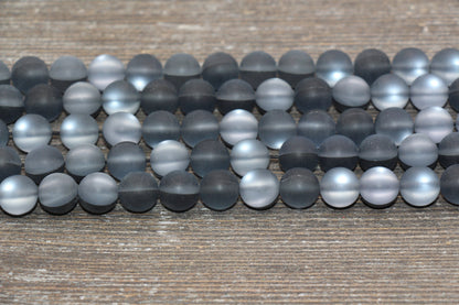 Frosted Synthetic Moonstone, Matte Mystic Aura Quartz Beads, Dark Gray Moonstone Beads, Sizes 6mm 8mm 10mm, Full Strand #238