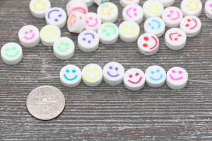 Smiley Face Polymer Clay Beads, Mix Color Smiley Face Fimo Cane Beads, Assorted Happy Face Emoji Beads, Rainbow Happy Face Slice Beads #52